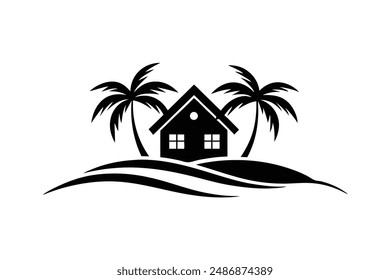 The beachfront paradise vector logo captures the essence of relaxation and tropical beauty. 