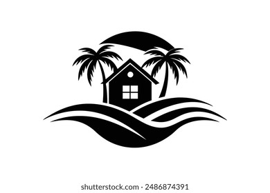 The beachfront paradise vector logo captures the essence of relaxation and tropical beauty. 