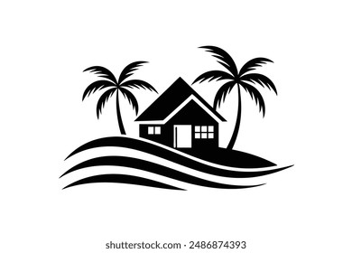 The beachfront paradise vector logo captures the essence of relaxation and tropical beauty. 