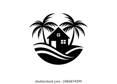 The beachfront paradise vector logo captures the essence of relaxation and tropical beauty. 