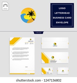 beach,landscape, holidays logo template vector illustration and free letterhead, envelope, business card design