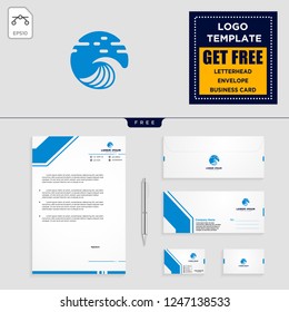 beach,landscape, holidays logo template vector illustration and free letterhead, envelope, business card design