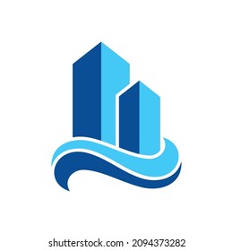 Plantilla de diseño de logotipos de construcción en la playa
