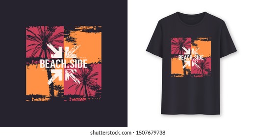 Beachside stylish graphic tee vector design, print.