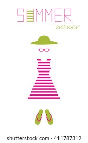 Beachwear women summer vector. Beachwear look. Summer poster.