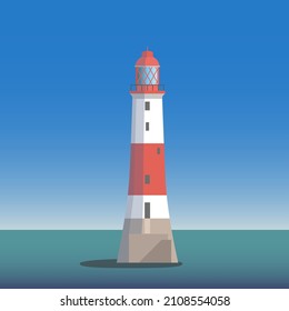 Beachy Head Lighthouse at Eastbourne beach, south England. Vector Illustration