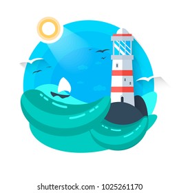 Beacon cartoon style, flat design, Vector illustration