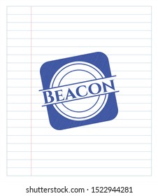 Beacon emblem with pen effect. Blue ink. Vector Illustration. Detailed.
