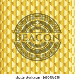 Beacon gold emblem or badge. Scales pattern. Vector Illustration. Detailed.