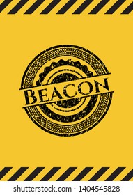 Beacon grunge black emblem with yellow background, warning sign. Vector Illustration. Detailed.