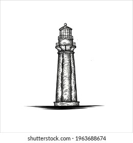 beacon hand-sketched vector, beacon logo engraving.