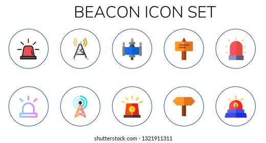 beacon icon set. 10 flat beacon icons.  Collection Of - siren, antenna, signal, signals