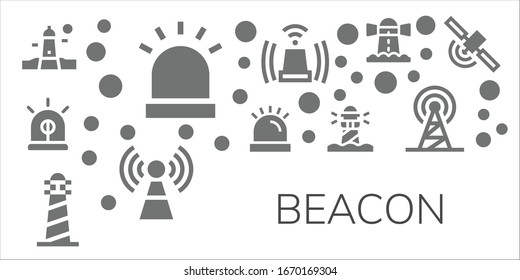 beacon icon set. 11 filled beacon icons. Included Lighthouse, Siren, Signal icons