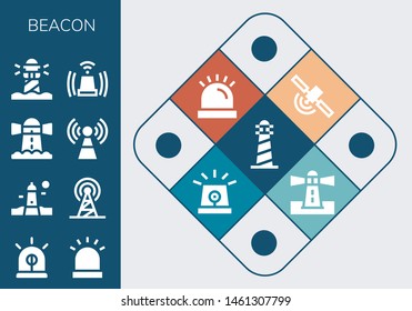 beacon icon set. 13 filled beacon icons.  Simple modern icons about  - Lighthouse, Siren, Signal