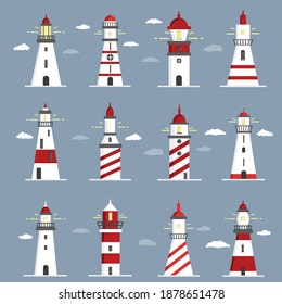 Beacon icon set. Cartoon vector illustration.