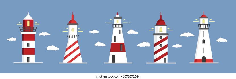 Beacon icon set. Cartoon vector illustration.