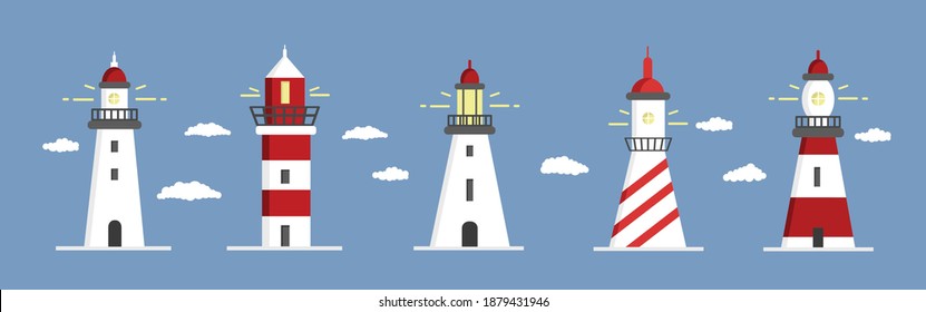 Beacon icon set. Cartoon vector illustration.