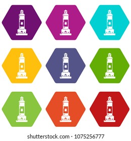 Beacon icons 9 set coloful isolated on white for web