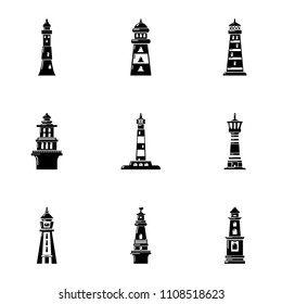 Beacon icons set. Simple set of 9 beacon vector icons for web isolated on white background