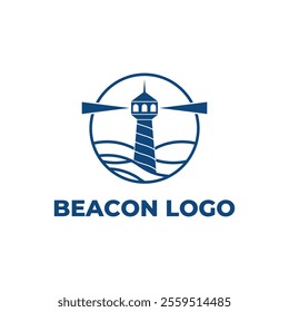 beacon lighthouse logo design concept idea with label circle