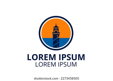 diseño del logotipo de beacon en playa en isla tropical ícono de concepto para agencia de viajes, puerto, monumento o cualquier empresa de negocios.
