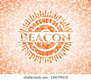 Beacon orange tile background illustration. Square geometric mosaic seamless pattern with emblem inside.