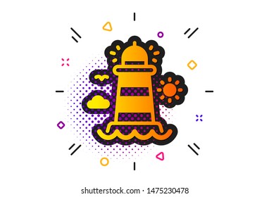 Beacon tower sign. Halftone circles pattern. Lighthouse icon. Searchlight building symbol. Classic flat lighthouse icon. Vector