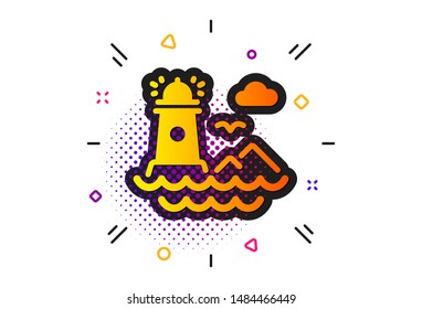 Beacon tower sign. Halftone circles pattern. Lighthouse icon. Searchlight building symbol. Classic flat lighthouse icon. Vector