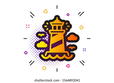 Beacon tower sign. Halftone circles pattern. Lighthouse icon. Searchlight building symbol. Classic flat lighthouse icon. Vector