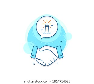 Beacon tower sign. Handshake deal complex icon. Lighthouse line icon. Searchlight building symbol. Agreement shaking hands banner. Lighthouse sign. Vector