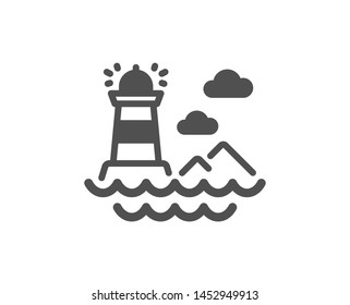 Beacon tower sign. Lighthouse icon. Searchlight building symbol. Classic flat style. Simple lighthouse icon. Vector