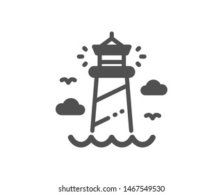 Beacon tower sign. Lighthouse icon. Searchlight building symbol. Classic flat style. Simple lighthouse icon. Vector