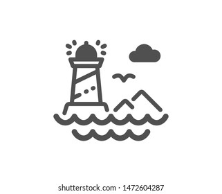 Beacon tower sign. Lighthouse icon. Searchlight building symbol. Classic flat style. Simple lighthouse icon. Vector