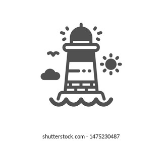 Beacon tower sign. Lighthouse icon. Searchlight building symbol. Classic flat style. Simple lighthouse icon. Vector