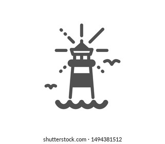 Beacon tower sign. Lighthouse icon. Searchlight building symbol. Classic flat style. Simple lighthouse icon. Vector