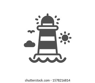 Beacon tower sign. Lighthouse icon. Searchlight building symbol. Classic flat style. Simple lighthouse icon. Vector