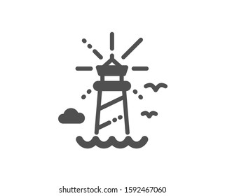 Beacon tower sign. Lighthouse icon. Searchlight building symbol. Classic flat style. Simple lighthouse icon. Vector