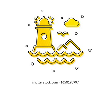 Beacon tower sign. Lighthouse icon. Searchlight building symbol. Yellow circles pattern. Classic lighthouse icon. Geometric elements. Vector