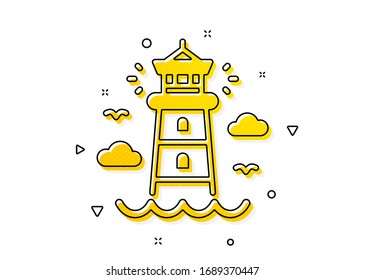 Beacon tower sign. Lighthouse icon. Searchlight building symbol. Yellow circles pattern. Classic lighthouse icon. Geometric elements. Vector