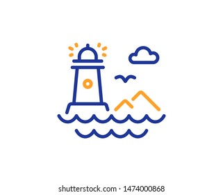 Beacon tower sign. Lighthouse line icon. Searchlight building symbol. Colorful outline concept. Blue and orange thin line lighthouse icon. Vector