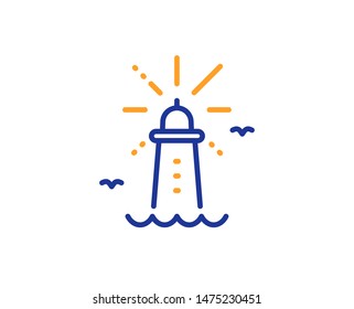 Beacon tower sign. Lighthouse line icon. Searchlight building symbol. Colorful outline concept. Blue and orange thin line lighthouse icon. Vector