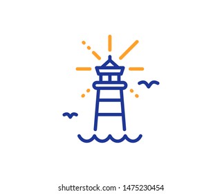 Beacon tower sign. Lighthouse line icon. Searchlight building symbol. Colorful outline concept. Blue and orange thin line lighthouse icon. Vector