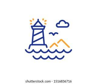 Beacon tower sign. Lighthouse line icon. Searchlight building symbol. Colorful outline concept. Blue and orange thin line lighthouse icon. Vector