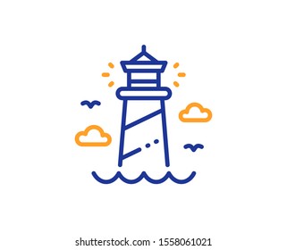 Beacon tower sign. Lighthouse line icon. Searchlight building symbol. Colorful outline concept. Blue and orange thin line lighthouse icon. Vector