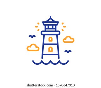 Beacon tower sign. Lighthouse line icon. Searchlight building symbol. Colorful outline concept. Blue and orange thin line lighthouse icon. Vector