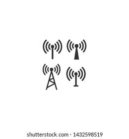 Beacon with wireless signal wave icon set. Signal transmission beacon, wi fi technology symbol set.