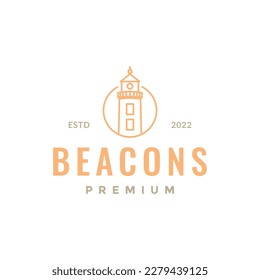 beacons lighthouse sea ocean circle line minimal hipster logo design vector