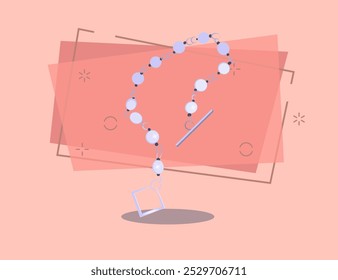 Bead necklace. Precious gem, thread, bracelet, clasp. Jewelry concept. Vector illustration can be used for topics like jewelry shop, expensive gift, bijouterie