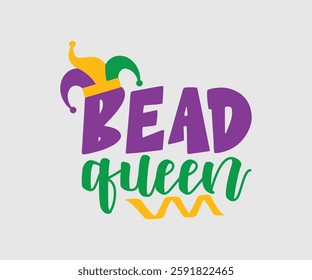 Bead Queen, Mardi Gras Design Idea, Retro Mardi Gras T-shirt - Fat Tuesday Carnival t shirt design