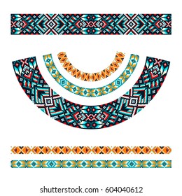 Bead work with ornament. Ethnic jewelry. Fashion embroidery for women's clothing.